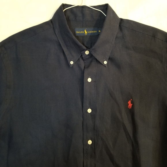 Polo Ralph Lauren Linen Navy Blue Short Sleeve Button Up Shirt XL - Picture 11 of 16
